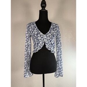 Forever 21 Floral Sheer Long Sleeve Crop Top Size Small
